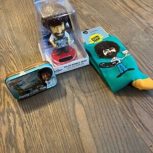 Bob Ross Solar Bobblehead, Mints and Socks Set Lot all NEW